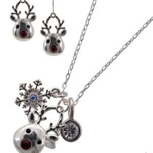 Reindeer Metal Pendant Necklace & Earring Set